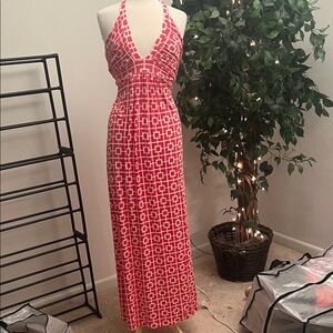 Tart Red and White Geometric Maxi Dress